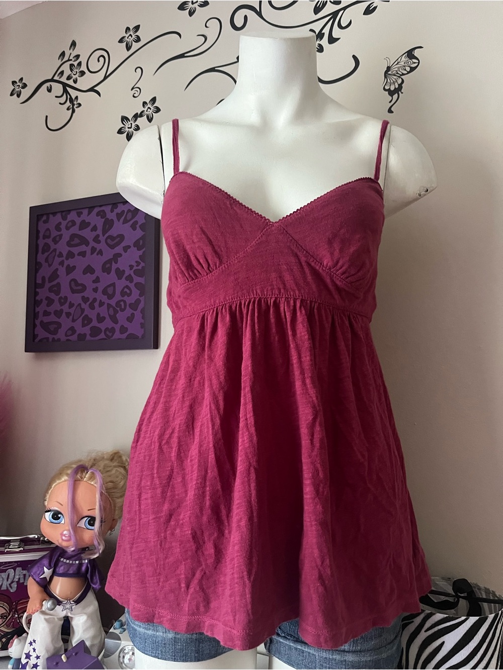 American Eagle Outfitters Raspberry Spaghetti-Strap Babydoll Cami
